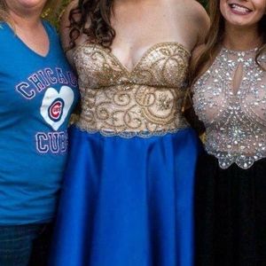 Beautiful royal blue and Gold Dress with Pockets